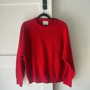 Vintage London Fog Sweater Mens Large Red Knit Grandma Heavy Cotton Cabincore